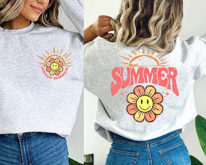 Hello Summer T-Shirt, Aesthetic Ocean Hoodie, Distressed Groovy Beach, Beach Shirts, Happy Face Shirts, Beach Vibes Shirt, Cute Summer Shirt