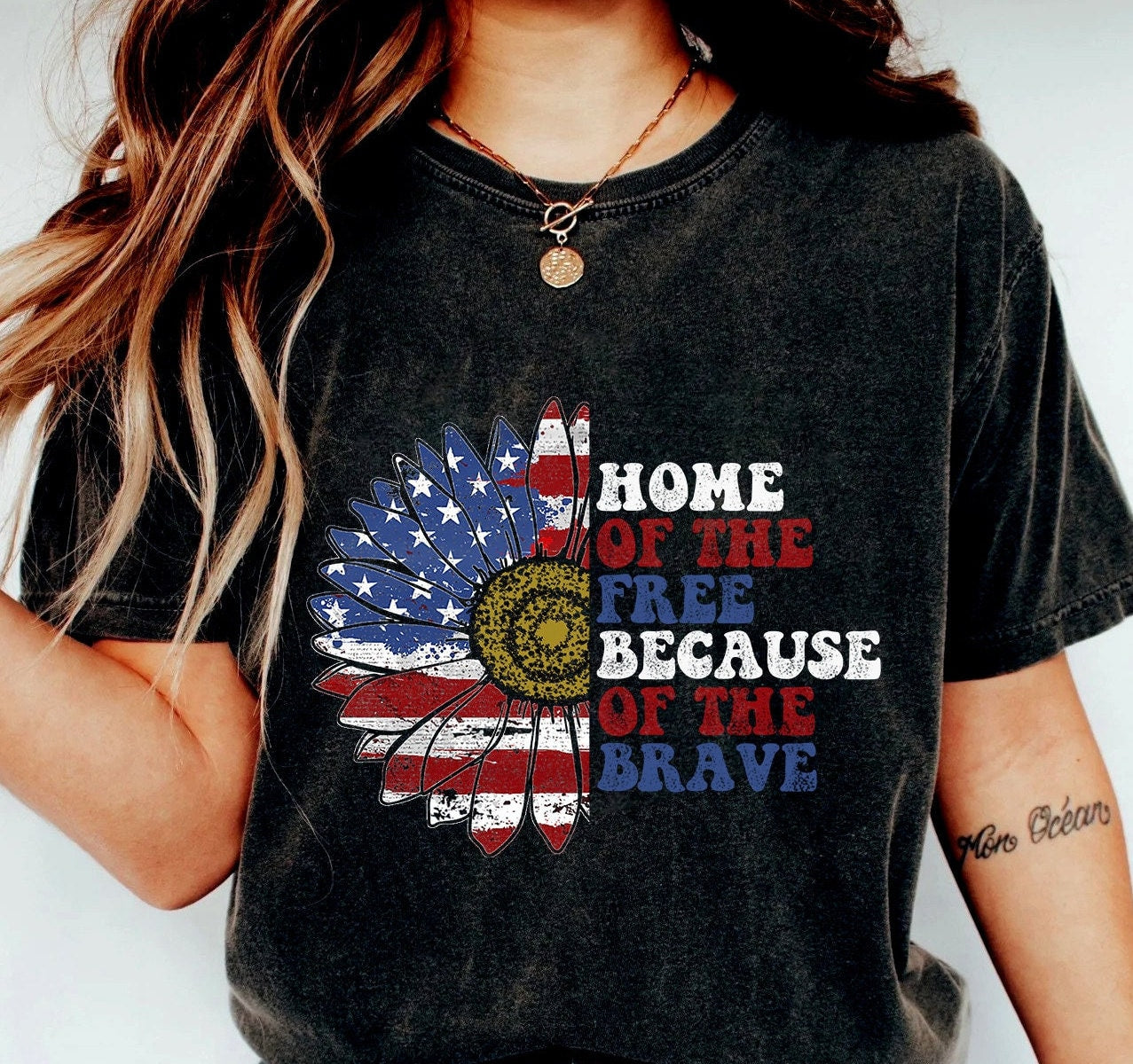 Home Of The Free Because Of The Brave T-shirt, America Flower Shirt, Patriotic Tee, 4th Of July Shirt, Independence Day Shirts, 4th Of July