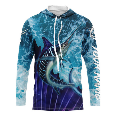 Marlin Fishing Saltwater Custom name 3D All Over Printed Shirt, Hoodie