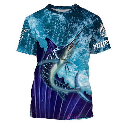 Marlin Fishing Saltwater Custom name 3D All Over Printed Shirt, Hoodie