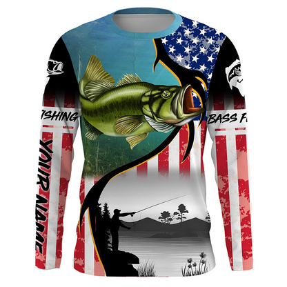 FL Fiskekrog Florida Flag Custom skjorter med lange ærmer, personlige Patriotiske fiskebeklædningsgaver