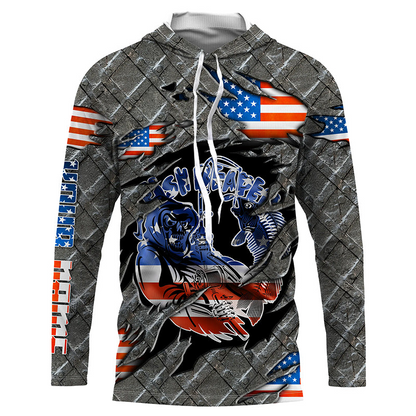 FL Fiskekrog Florida Flag Custom skjorter med lange ærmer, personlige Patriotiske fiskebeklædningsgaver