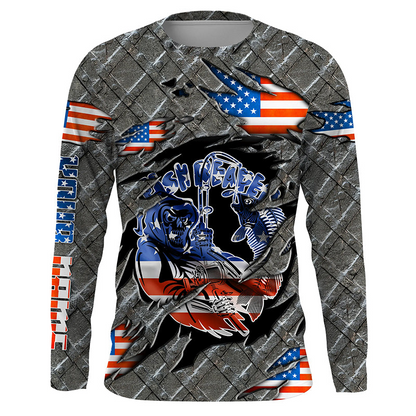 FL Fiskekrog Florida Flag Custom skjorter med lange ærmer, personlige Patriotiske fiskebeklædningsgaver