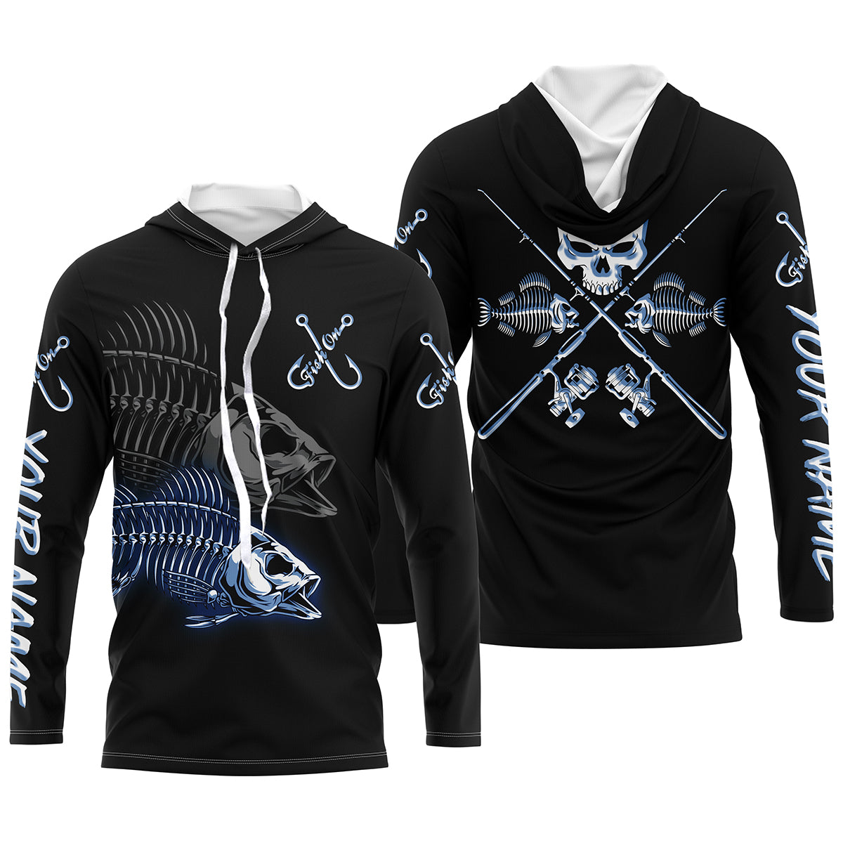 Fish On Reaper Custom Long sleeve Fishing Shirts, Fish Skull Fishing jerseys