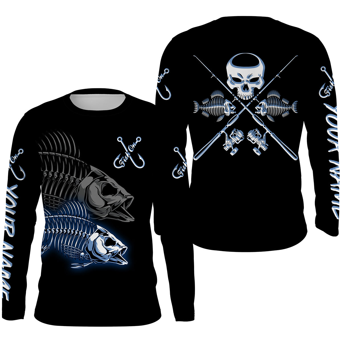Fish On Reaper Custom Long sleeve Fishing Shirts, Fish Skull Fishing jerseys