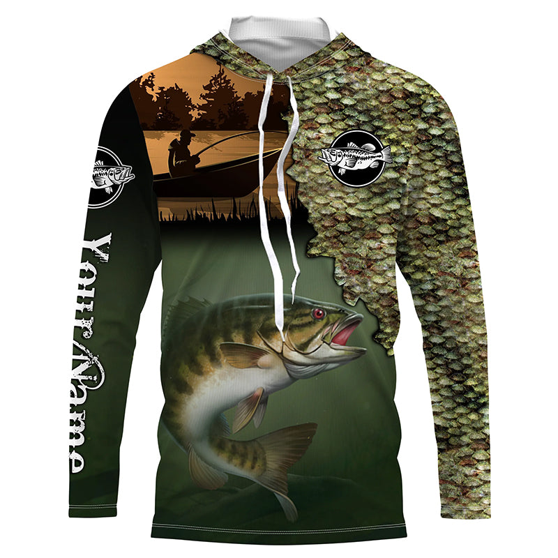 Smallmouth Bass Fishing scale Custom long sleeve performance fishing shirts