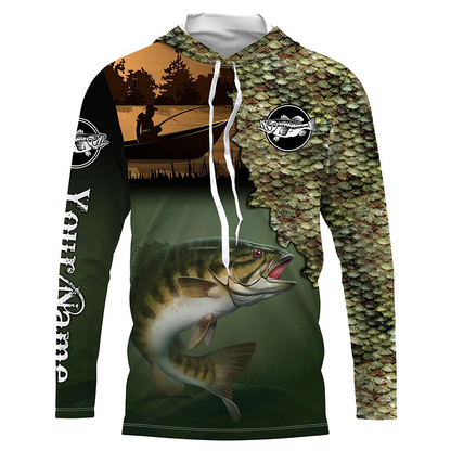 Smallmouth Bass Fishing scale Custom long sleeve performance fishing shirts