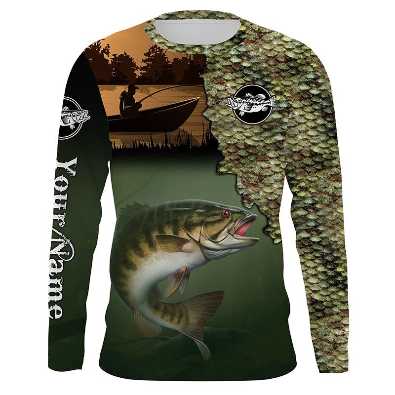 Smallmouth Bass Fishing scale Custom long sleeve performance fishing shirts