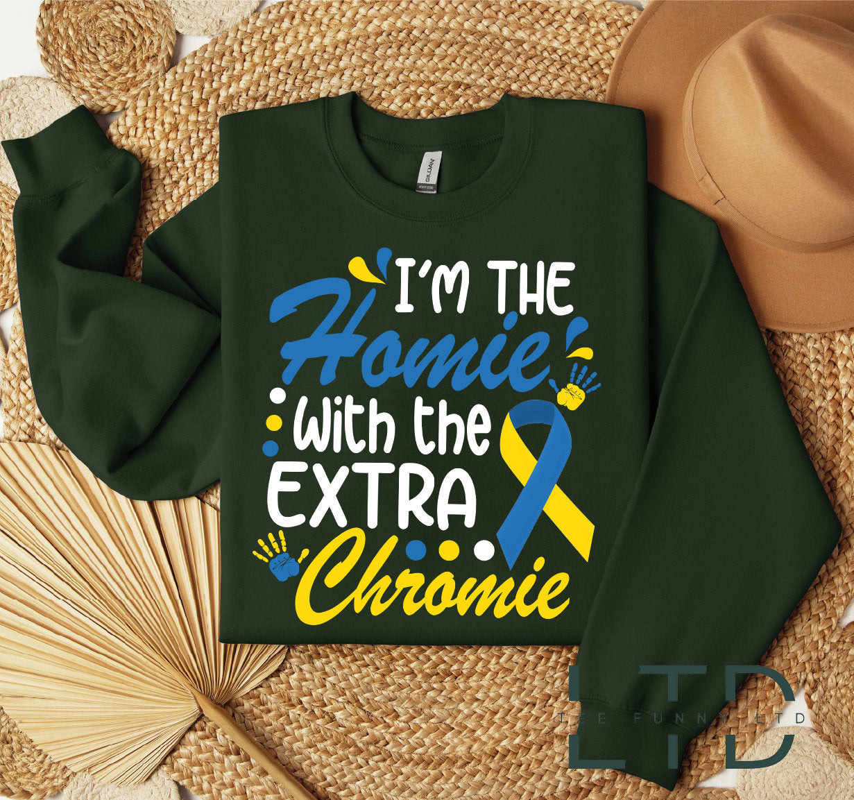 I Am The Homie With Extra Chromie Shirt,Down Syndrome Yellow Blue Ribbon Gift,Down Syndrome Awareness Tee,Chromosome Down Syndrome Gift