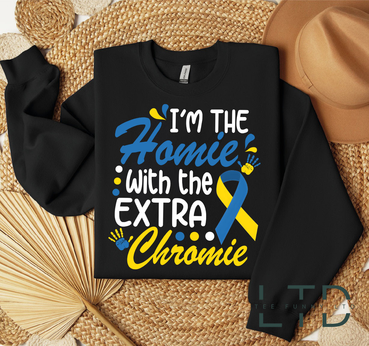 I Am The Homie With Extra Chromie Shirt,Down Syndrome Yellow Blue Ribbon Gift,Down Syndrome Awareness Tee,Chromosome Down Syndrome Gift