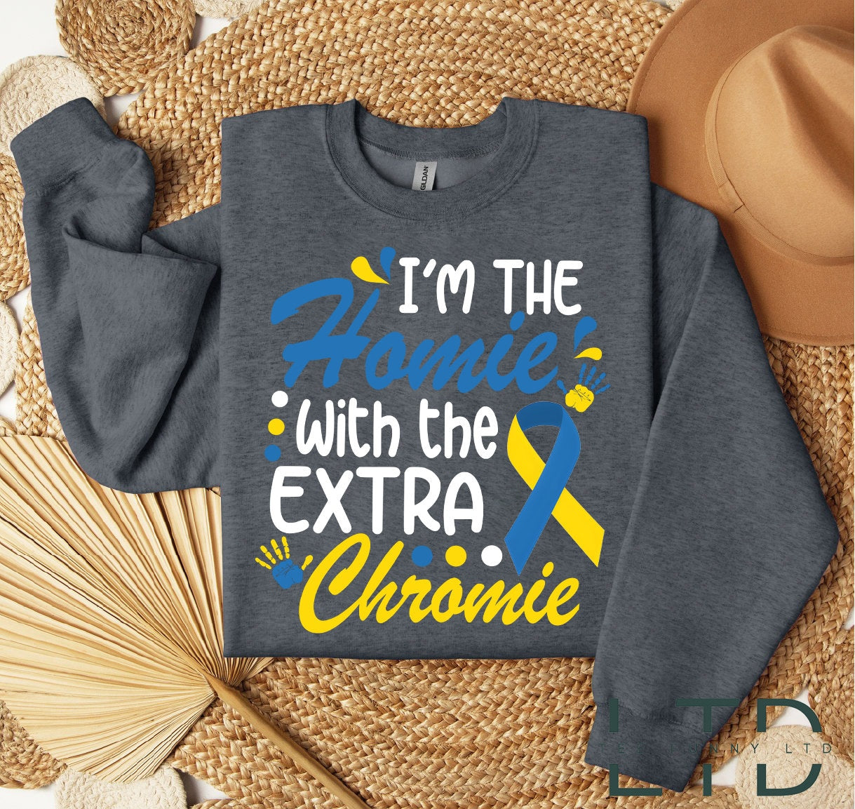 I Am The Homie With Extra Chromie Shirt,Down Syndrome Yellow Blue Ribbon Gift,Down Syndrome Awareness Tee,Chromosome Down Syndrome Gift