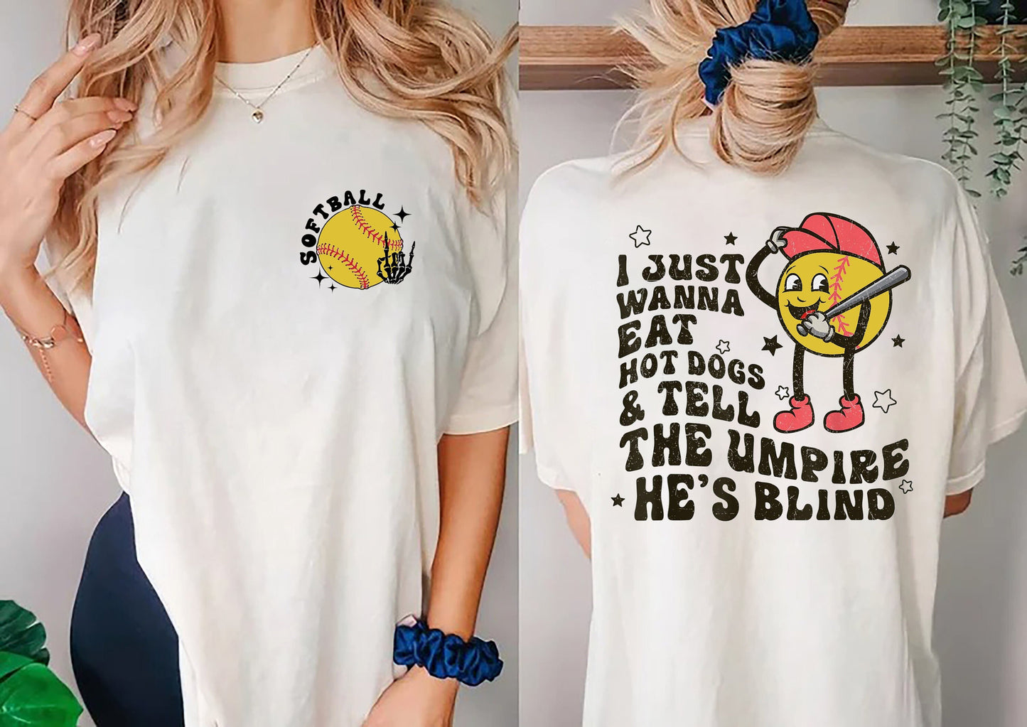 I Just Wanna Eat Hot Dogs Tell The Umpire He's Blind T-shirt, Trendy Softball-skjorte, Softball-skjorte, Softball Mom-skjorte, Mors Dag-skjorter