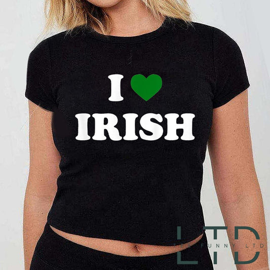 I love Irish Cropped Tee, Y2K St Paddy Cropped Tee,Irish Cropped Tee,Unisex Shirt,St Patricks Day Women's Fitted Tee,Y2K Clothing,Trendy Top