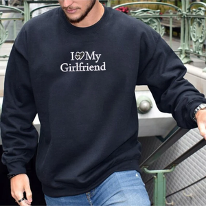 I Love My Girlfriend Hoodie or Sweatshirt, Embroidered Gift with Initial on Sleeve