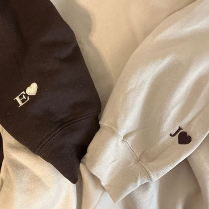 I Love My Girlfriend Hoodie or Sweatshirt, Embroidered Gift with Initial on Sleeve