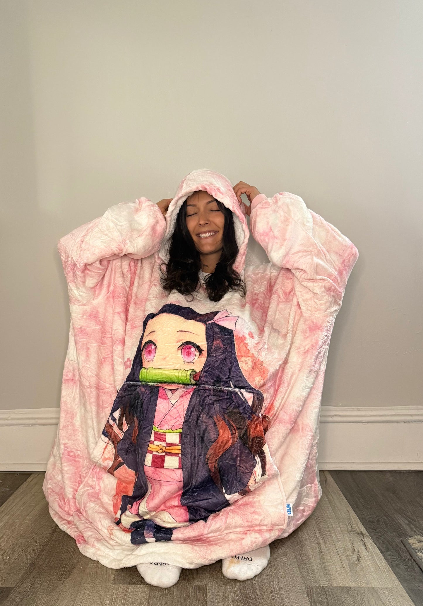 Nezuko Kamado Demon Slayer Anime wearable Blanket Hoodie  oversize snuggle Sherpa unisex adults and kids