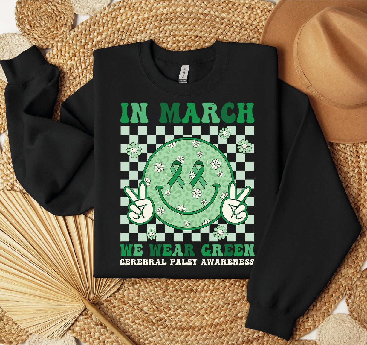 In March We Wear Green Cerebral Palsy Shirt, Cerebral Palsy Shirt, Cancer Awareness,Green Face Smile Shirt, Cerebral Palsy Awareness Shirt