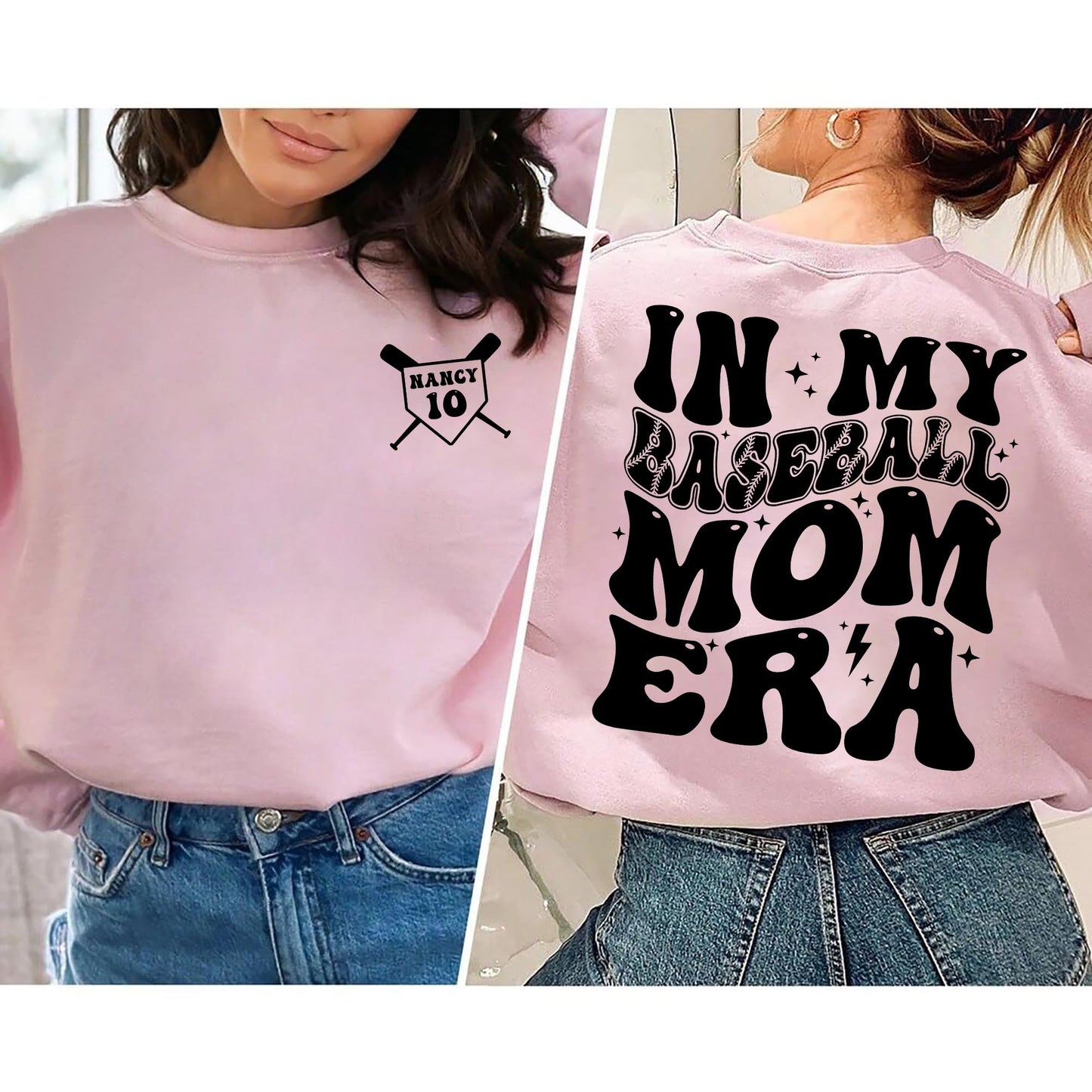 In my Baseball Mom Era Sweatshirt, Custom Baseball Mom Shirt, Baseball Numbers and Name Shirt, Game Day Shirt, Sport Mom Shirt, Gift for Mom