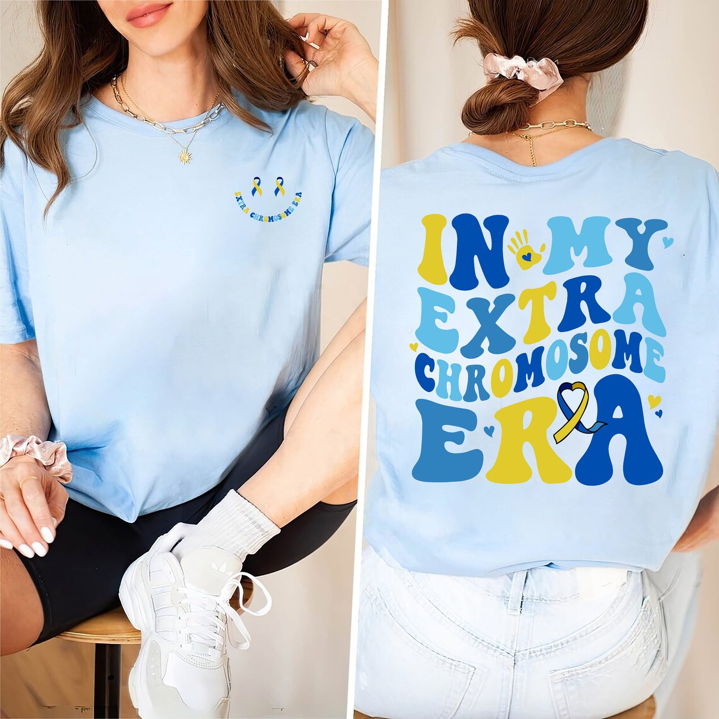 In My Extra Chromosome Era Shirt, Down Syndrome Awareness Sweatshirt, 3 21 Down Syndrome Shirt,Blue Yellow Ribbon,Down Warrior,Support tee