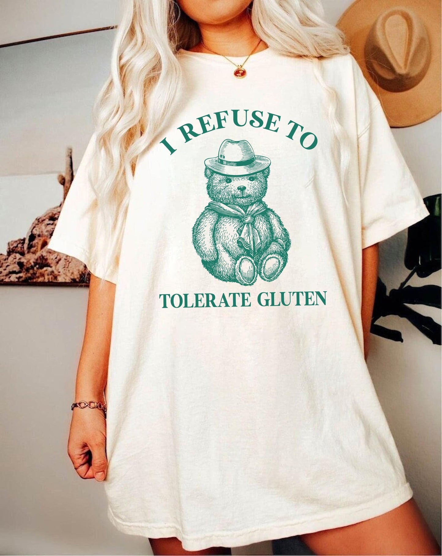 I Refuse To Tolerate Gluten Shirt, Tolerate Gluten Tee, Graphic Tee, Vintage Style Shirt, Sarcastic Shirt, Weird Shirt, Bear Shirt