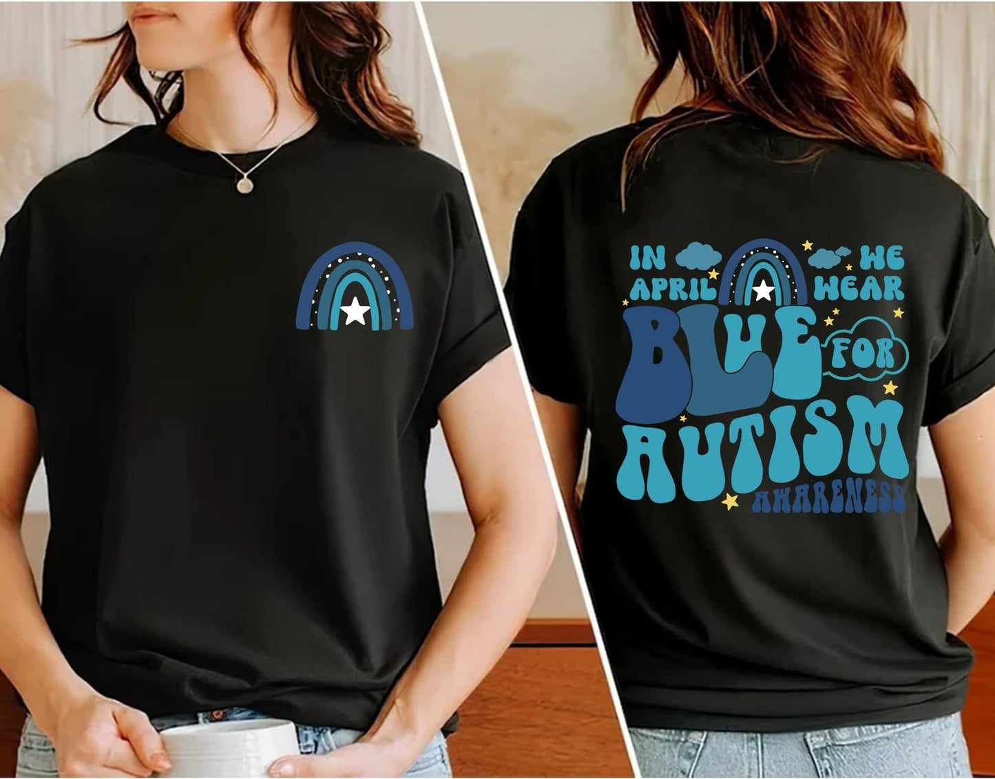 In April We Wear Blue for Autism Awareness T-Shirt, Autism Rainbow T-Shirt, Autism Awareness T-Shirt, Autism Tshirt, We Wear Blue for Autism