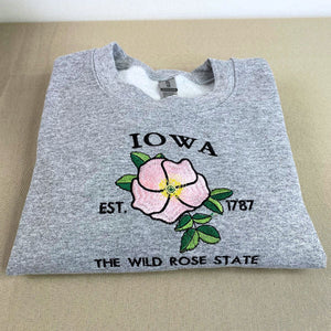 Iowa State Sweatshirt or Hoodie, Embroidered Gift - Est. 1787 Wild Rose Flower