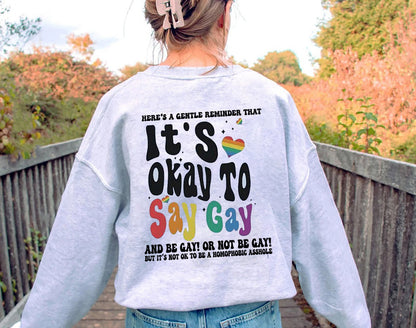 Itâ€™s Ok To Say Gay Sweatshirt, LGBTQ Shirt, Gay Rights Hoodie, Equality Shirt, Pride Month Gift, Gay Shirt, Lesbian, Human Rights shirt