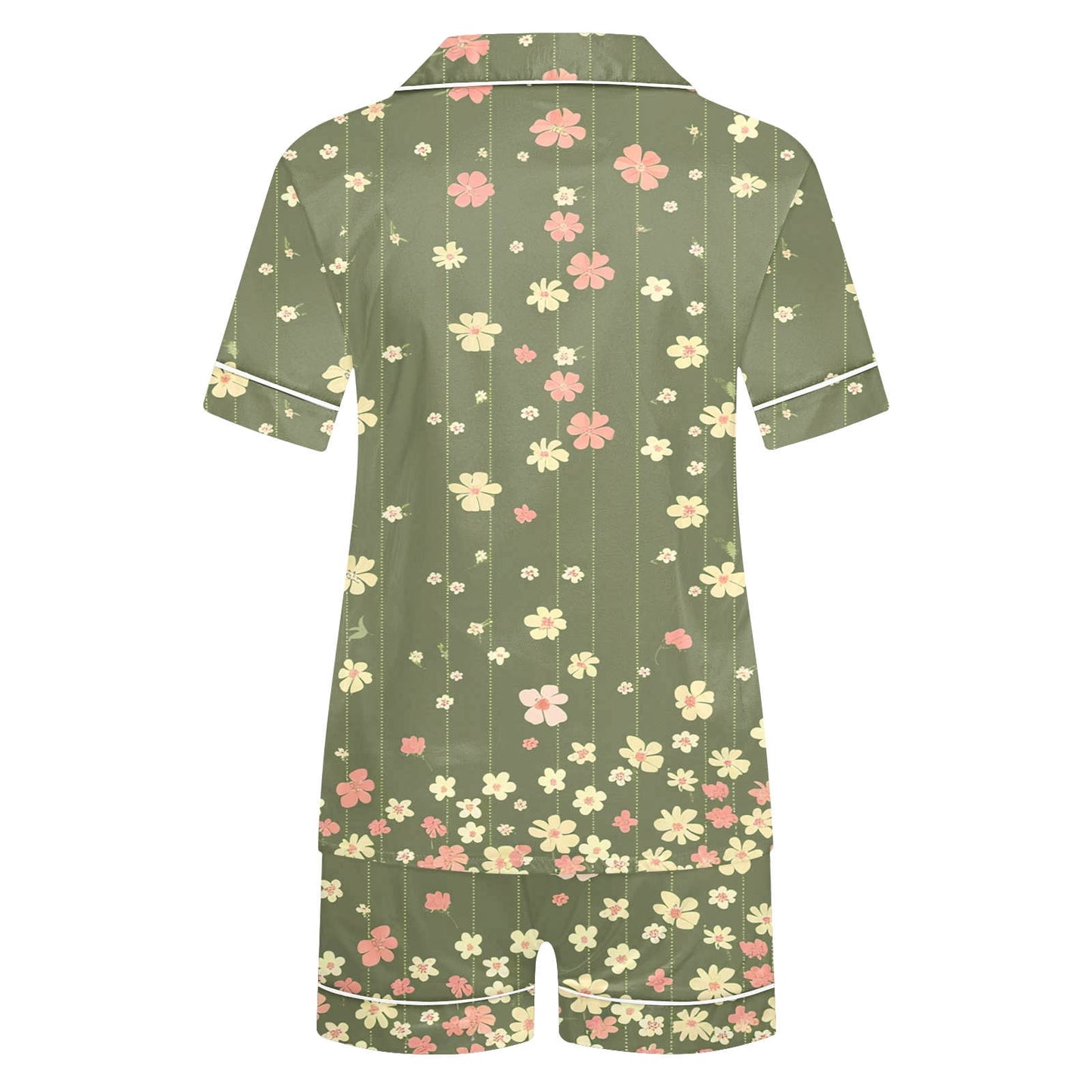 Halloween Pajamas Fashion Casual Printed Short Sleeve Lapel Top with Shorts Loose Comfortable Home Pajama Set Green