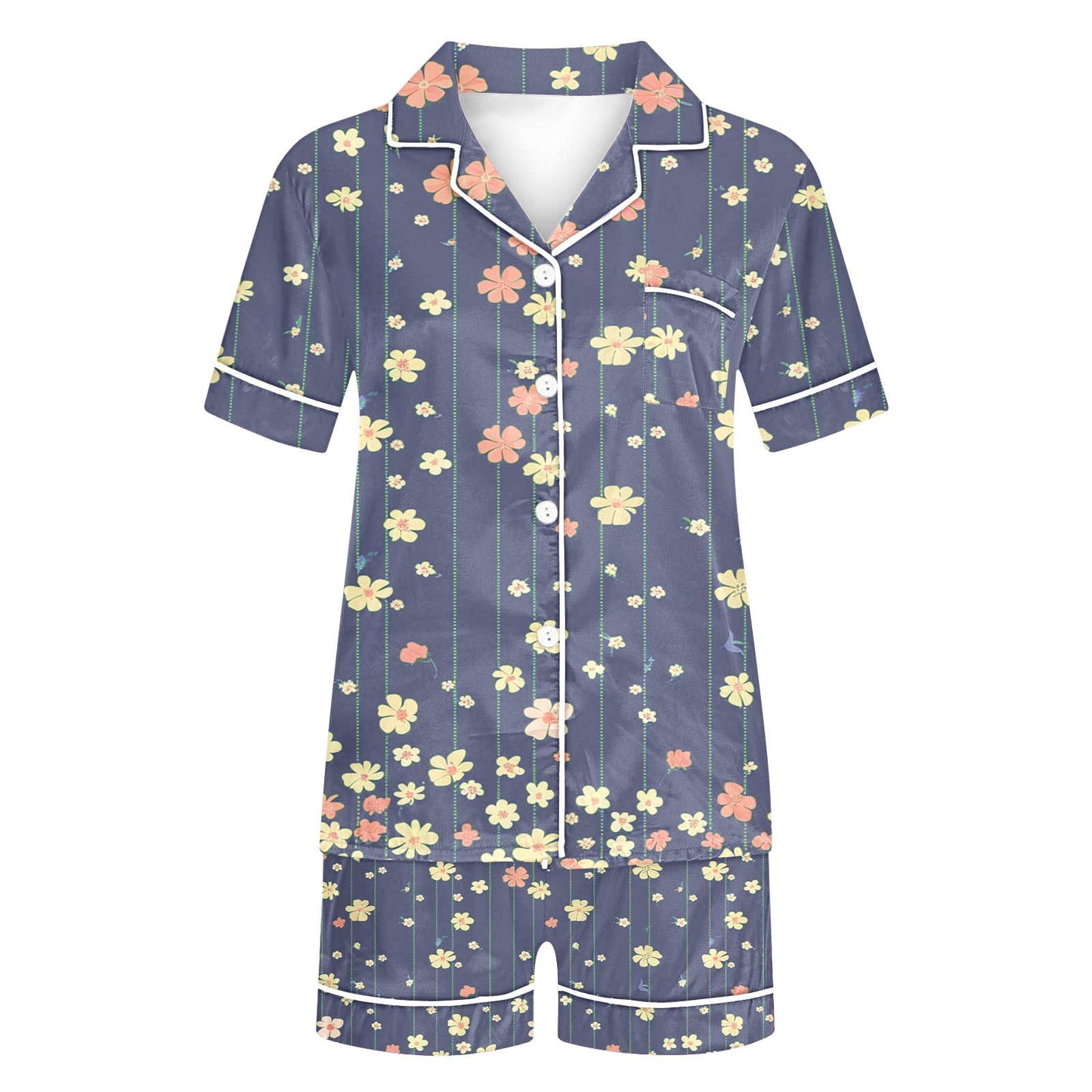 Halloween Pajamas Fashion Casual Printed Short Sleeve Lapel Top with Shorts Loose Comfortable Home Pajama Set Green