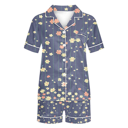 Halloween Pajamas Fashion Casual Printed Short Sleeve Lapel Top with Shorts Loose Comfortable Home Pajama Set Green