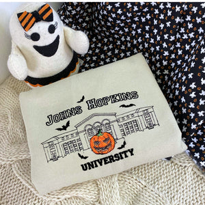 Johns Hopkins University Sweatshirt, Embroidered Halloween Sweatshirt