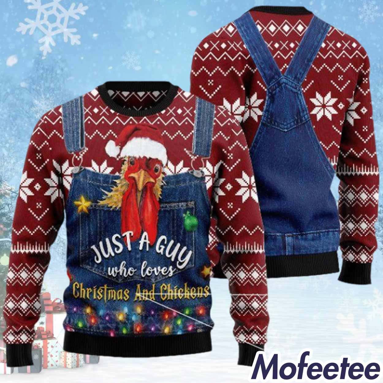 Just A Guy Who Loves Christmas And Chickens Ugly Christmas Sweater