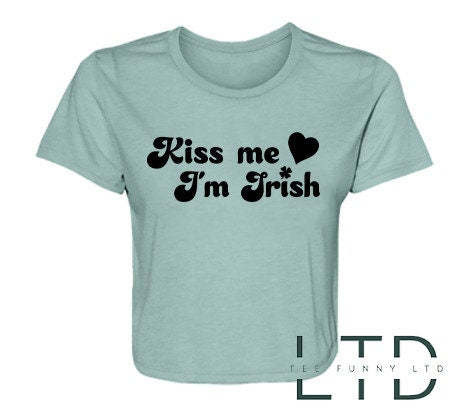 Kiss Me I'm Irish Cropped Tee, St Paddys Baby Tee, St Patricks Day Shirt, 90s Style Tee, St. Patrick's Day Cropped Tee, Women's Fitted Top