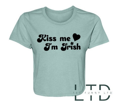 Kiss Me I'm Irish Cropped Tee, St Paddys Baby Tee, St Patricks Day Shirt, 90s Style Tee, St. Patrick's Day Cropped Tee, Women's Fitted Top
