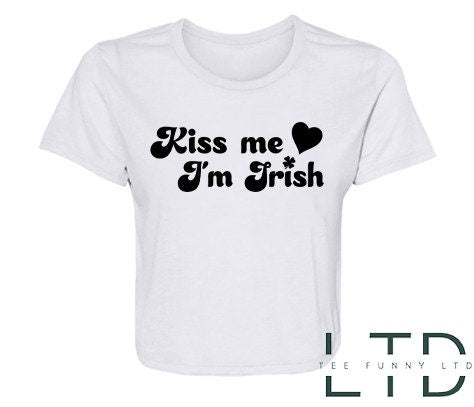 Kiss Me I'm Irish Cropped Tee, St Paddys Baby Tee, St Patricks Day Shirt, 90s Style Tee, St. Patrick's Day Cropped Tee, Women's Fitted Top