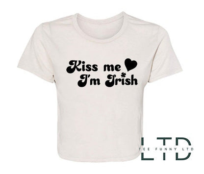 Kiss Me I'm Irish Cropped Tee, St Paddys Baby Tee, St Patricks Day Shirt, 90s Style Tee, St. Patrick's Day Cropped Tee, Women's Fitted Top