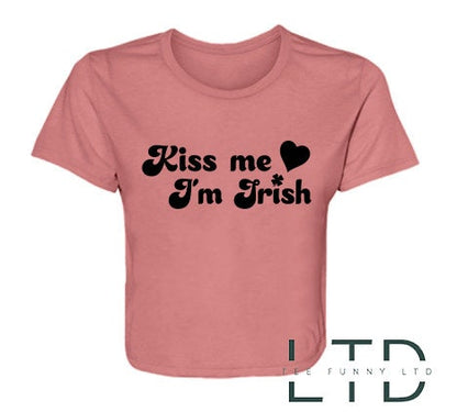 Kiss Me I'm Irish Cropped Tee, St Paddys Baby Tee, St Patricks Day Shirt, 90s Style Tee, St. Patrick's Day Cropped Tee, Women's Fitted Top