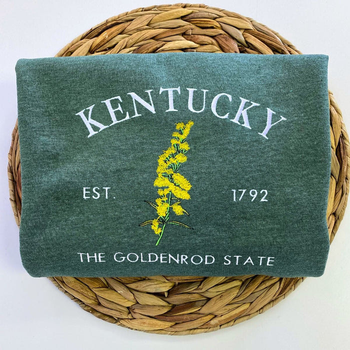 Kentucky State Sweatshirt or Hoodie, Embroidered Gift - Est. 1792 Goldenrod Flower