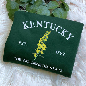 Kentucky State Sweatshirt or Hoodie, Embroidered Gift - Est. 1792 Goldenrod Flower