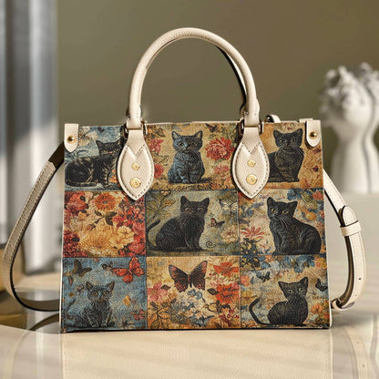 Leather Bag Mystic Floral Black Cat