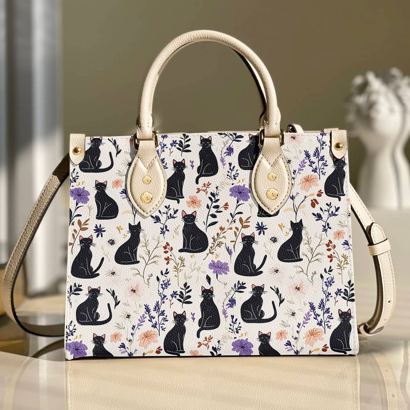 Leather Bag Enchanted Black Cat