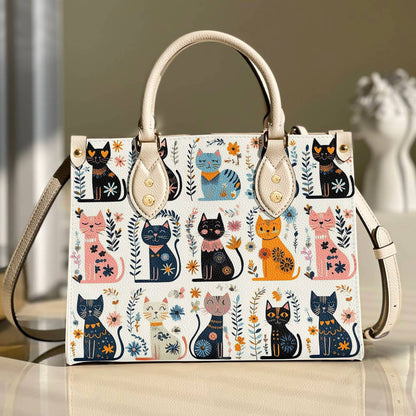 Leather Bag Midnight Meows And Morning Blooms