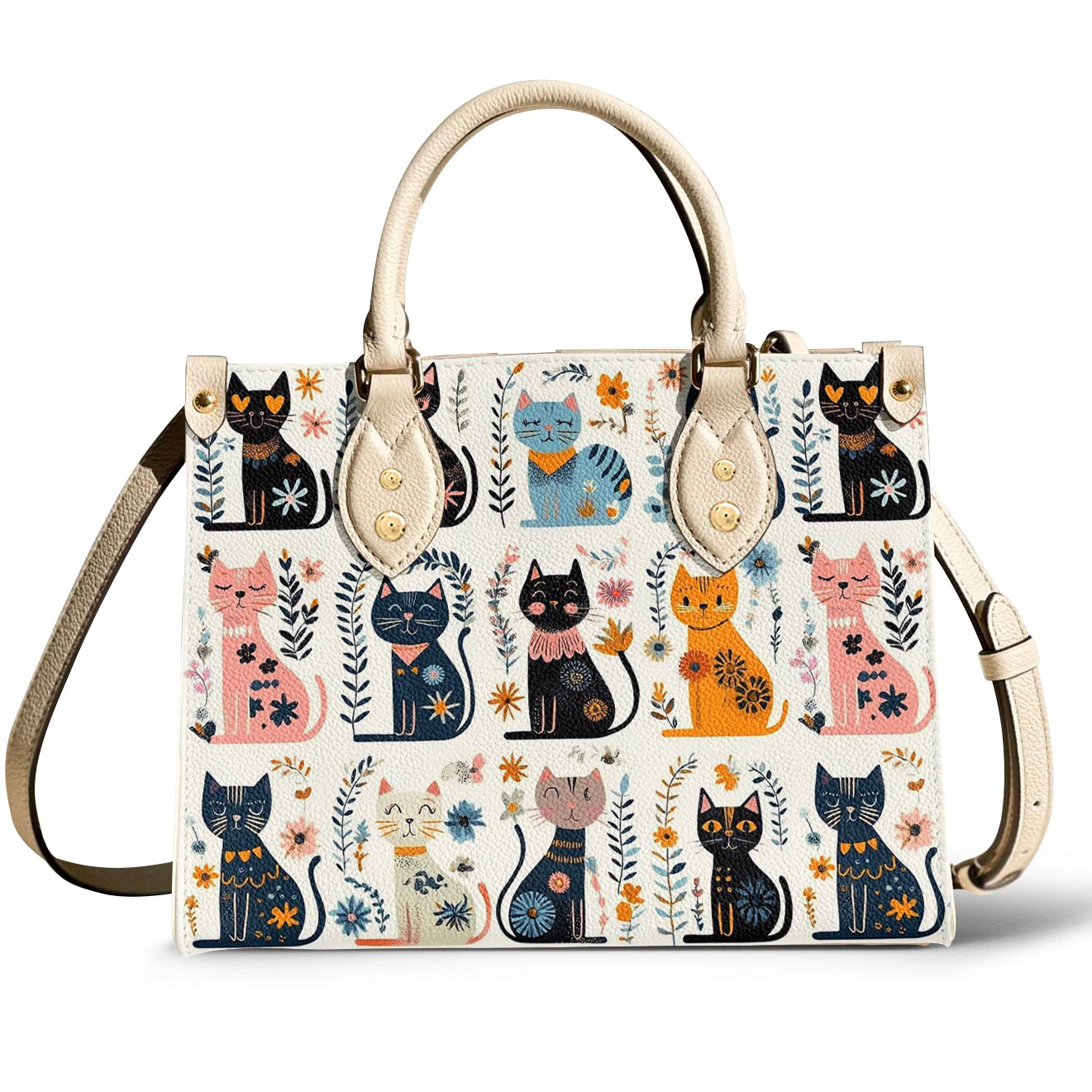 Leather Bag Midnight Meows And Morning Blooms