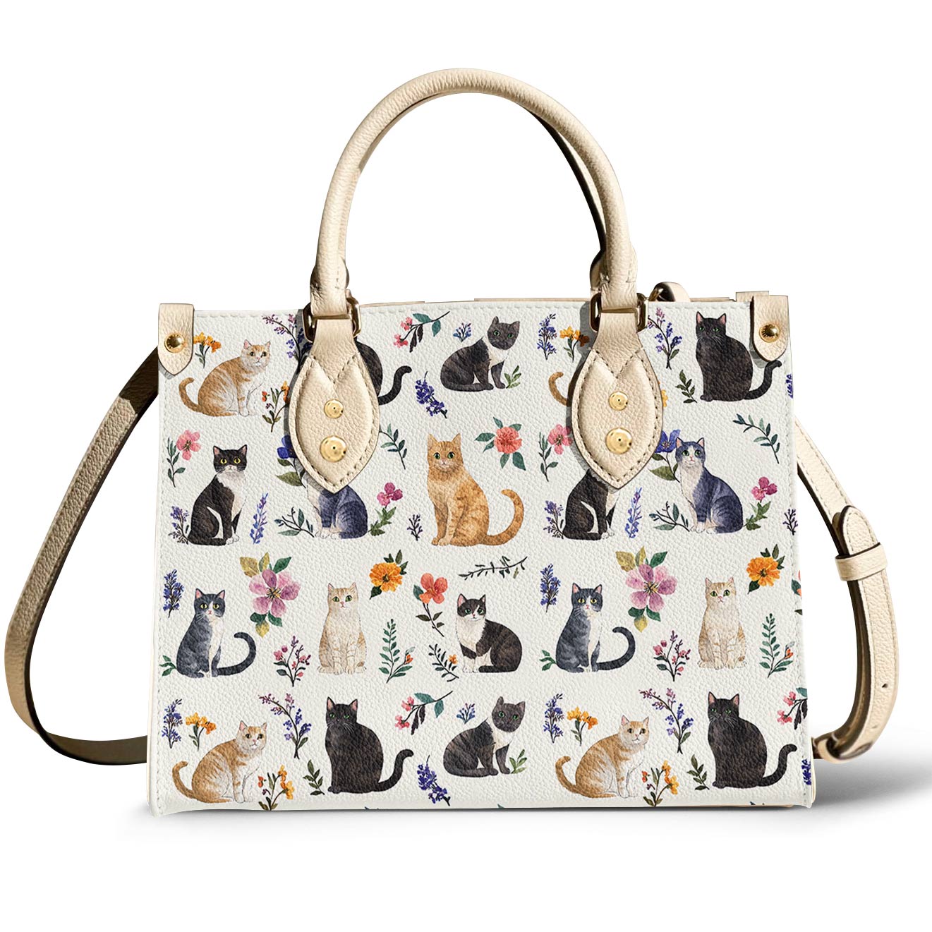Leather Bag Floral Feline Parade