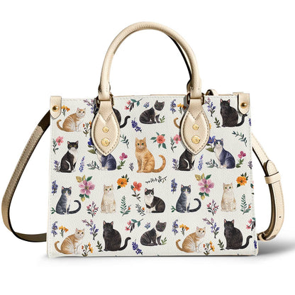 Leather Bag Floral Feline Parade