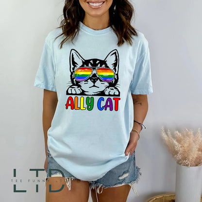 LGBTQ Ally Cat Shirt, Purride Cat Shirt, LGBT Flag Shirt, Gay Pride Shirt, LGBTQ Tank Top, Rainbow Pride T-Shirt, Rainbow Cat Shirt