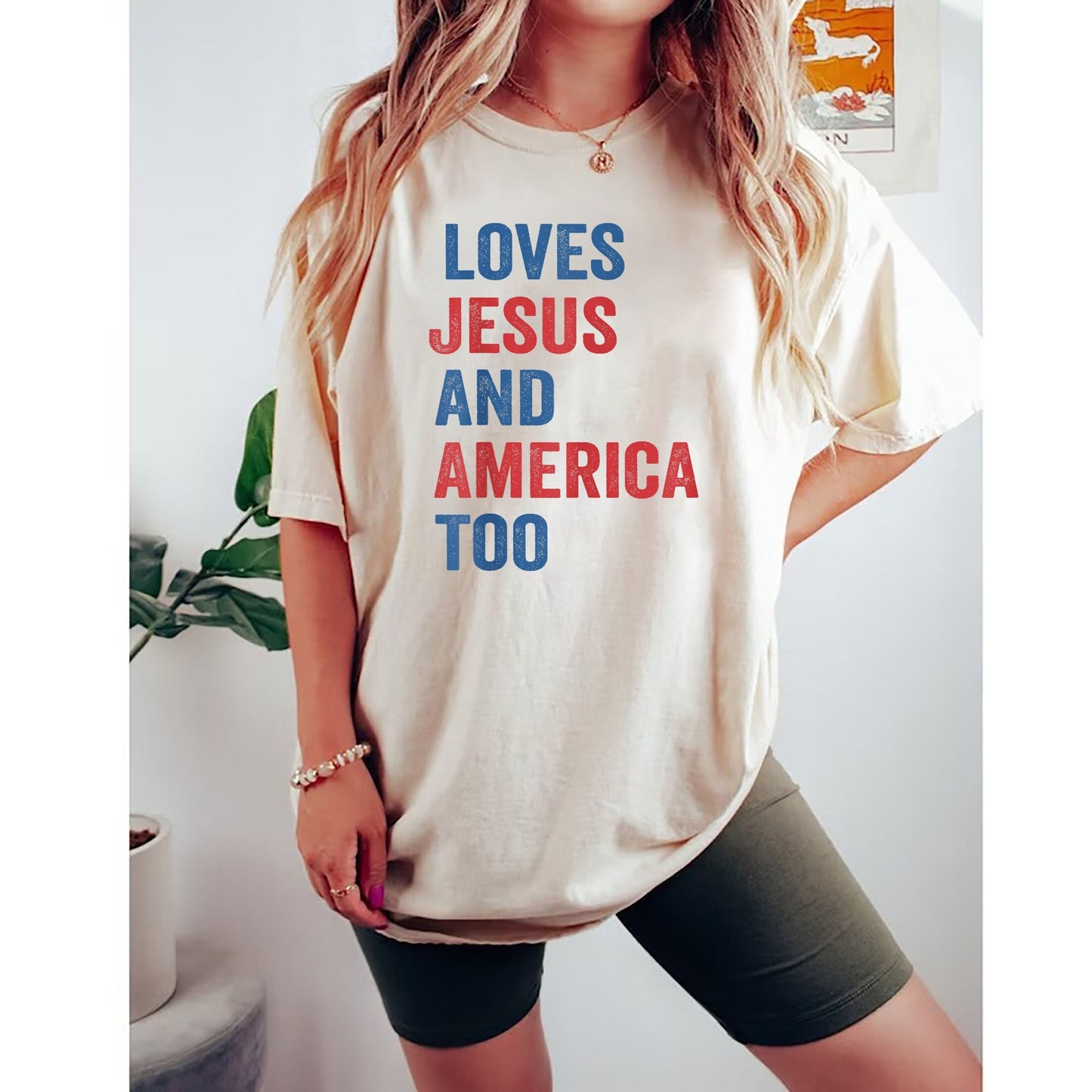 Loves Jesus And America Too skjorte, sang inspireret patriotisk grafisk t-shirt, 4. juli-t-shirt, 4. juli-t-shirt, skjortegave 4. juli