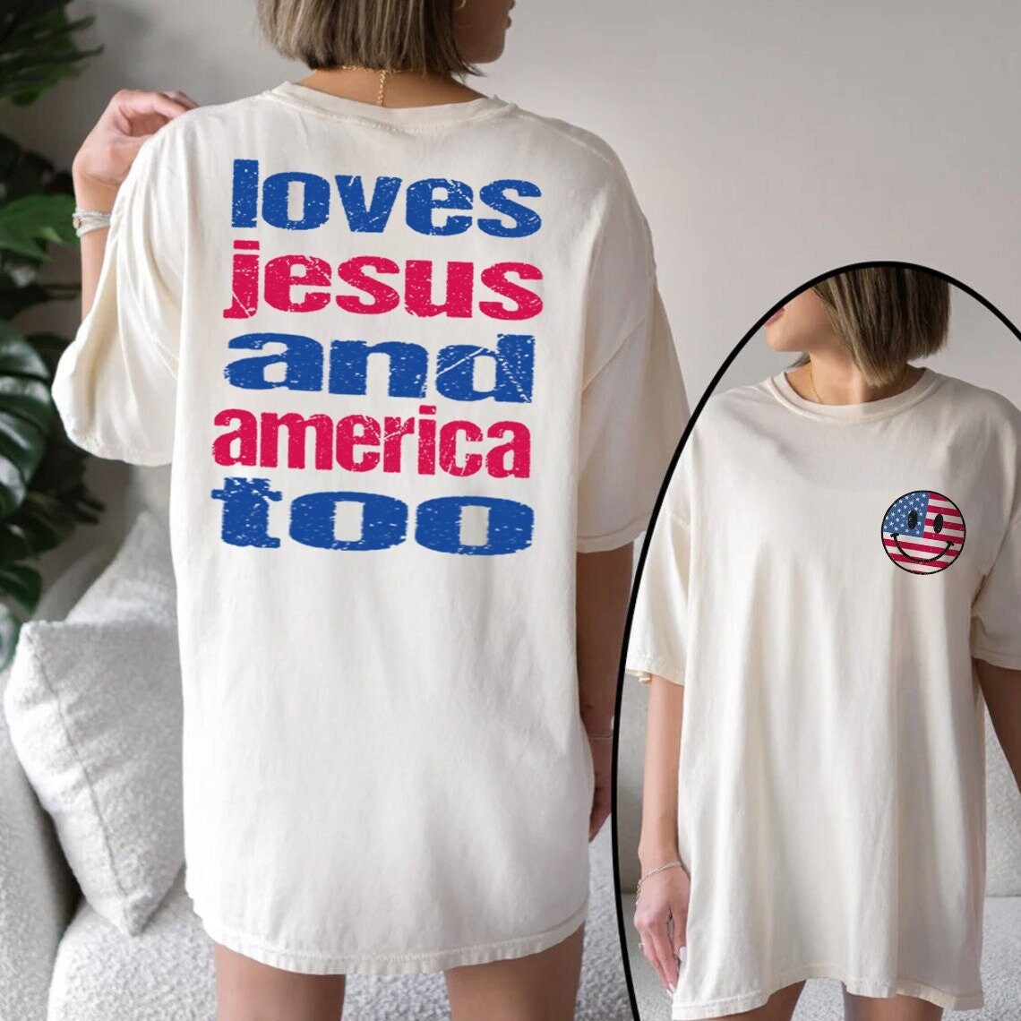 Loves Jesus And America Too, Jesus Lover America Shirt, Happy 4th of July Shirt, Christian 4th of July Shirt, Jesus Independence Day shirt