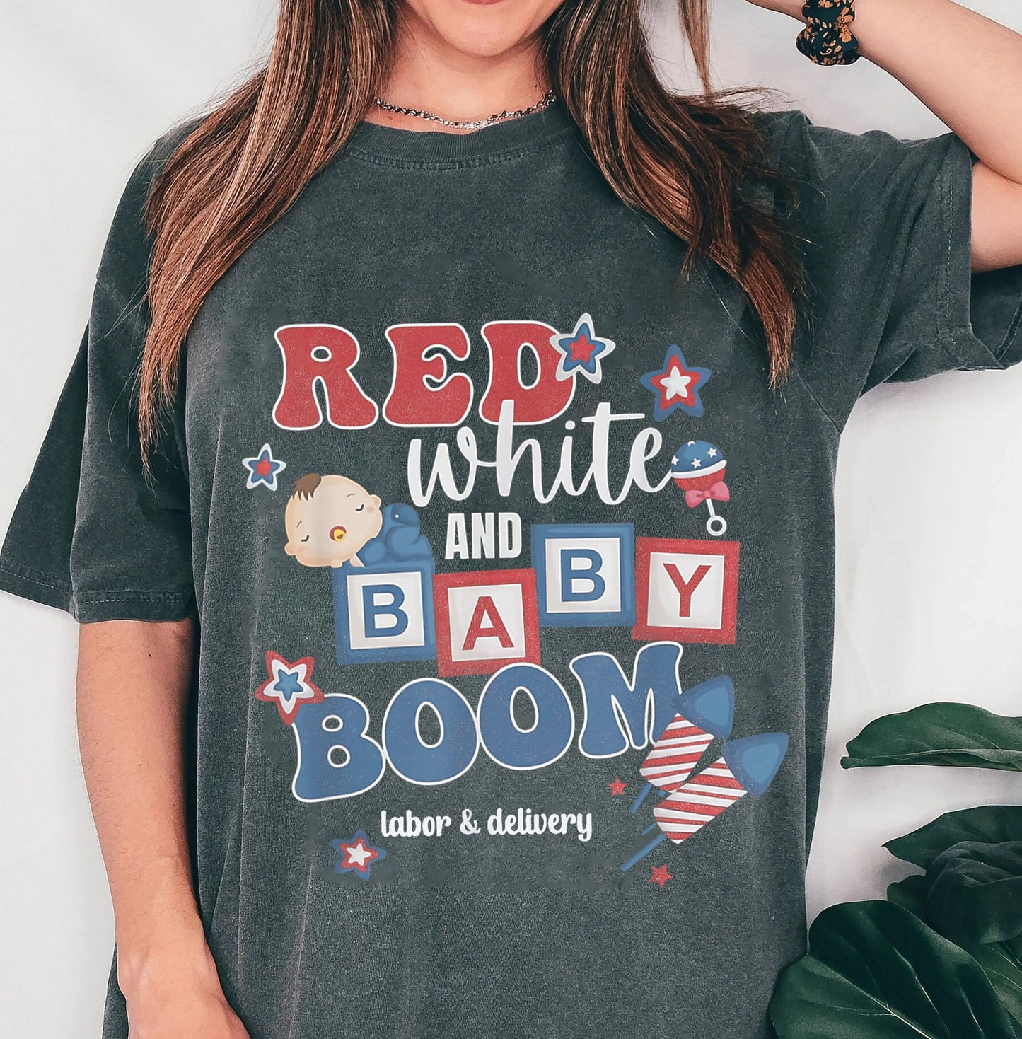Labor And Delivery 4th Of July skjorte, rød hvid og babybom L&amp;D Nurse Shirt, Independence Day Nurse Tee, OB Nurse Shirt, Delivery Nurse