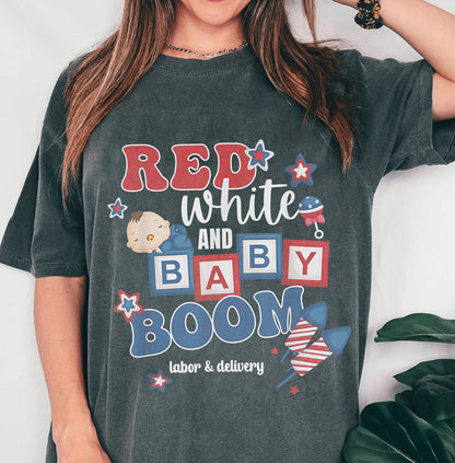 Labor And Delivery 4th Of July skjorte, rød hvid og babybom L&amp;D Nurse Shirt, Independence Day Nurse Tee, OB Nurse Shirt, Delivery Nurse